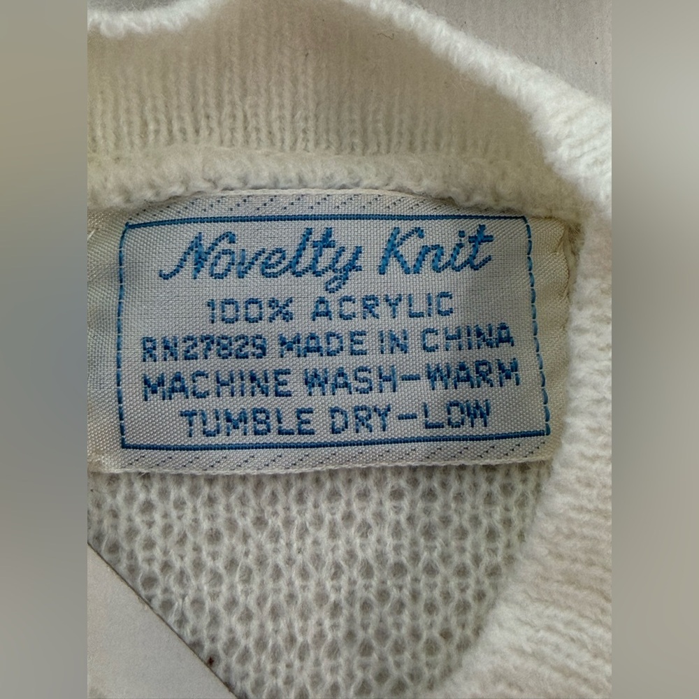 Vintage 1970s 1980s Novelty Knit Infant 3 Piece Sweater Bonnet Bootie Set NEW - Picture 4 of 7